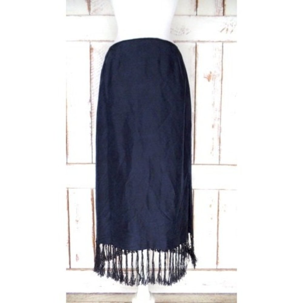 Black silk embroidered floral tassel fringe maxi skirt - Picture 5 of 5